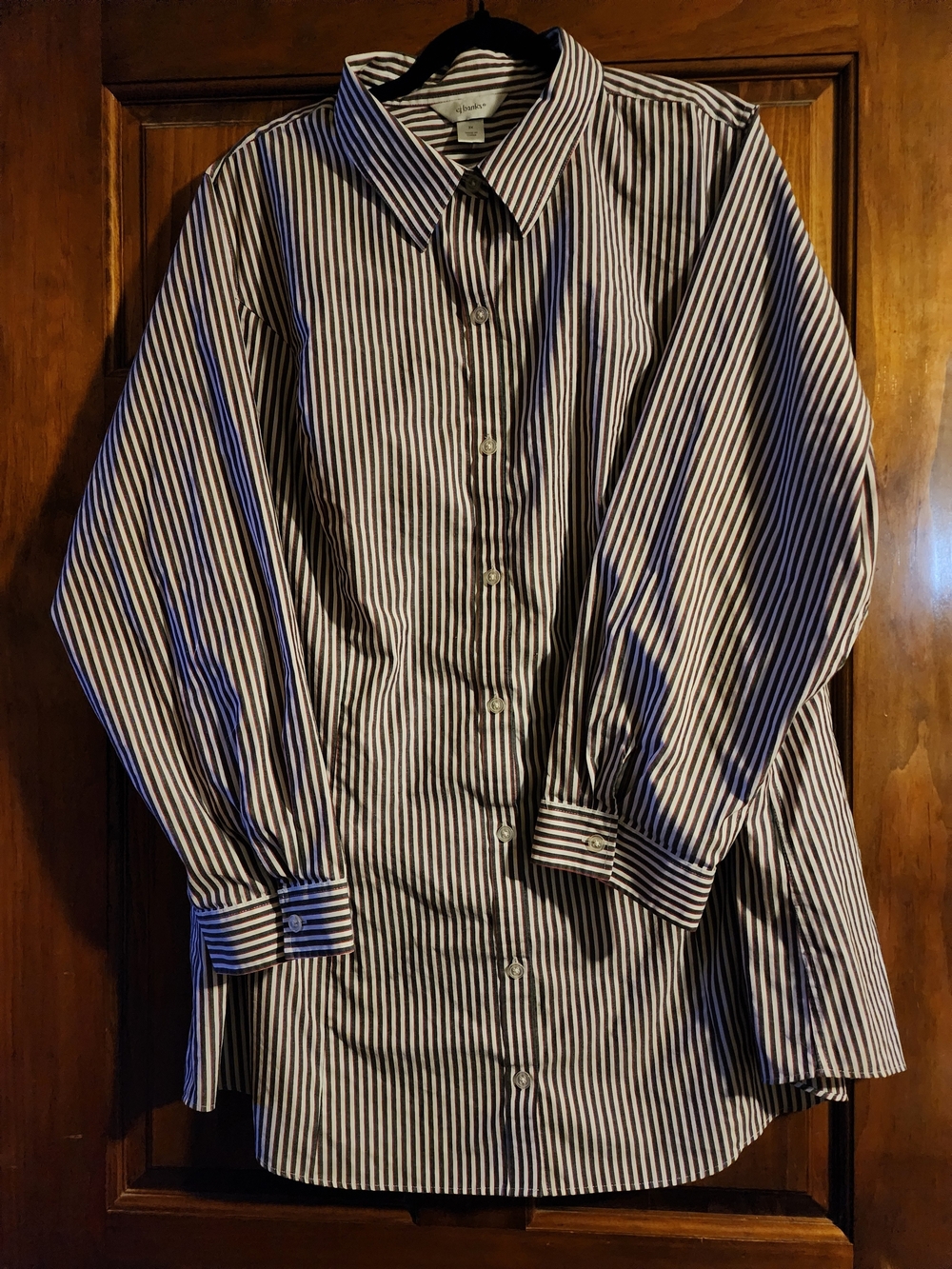CJ Banks 3X Black White Red Stripe Button Down Shirt Tunic